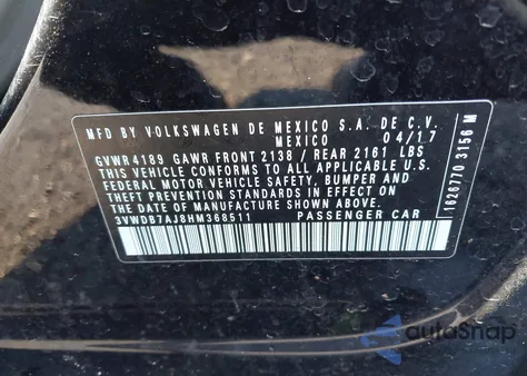 2017 Volkswagen Jetta Se from USA, damaged, VIN 3VWDB7AJ8HM368511
